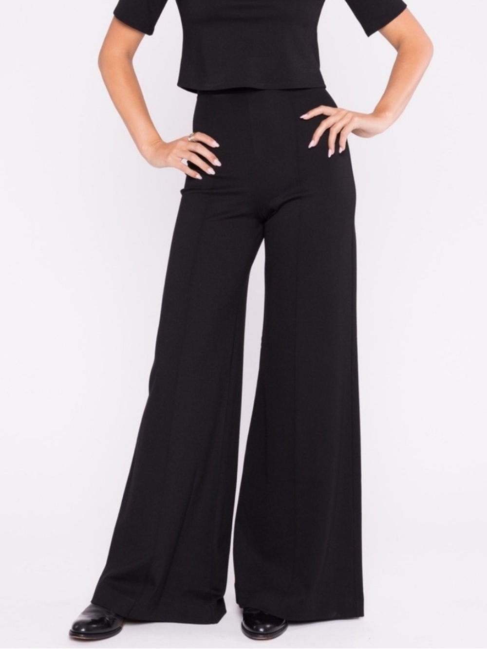 Ripley Rader Black Ponte Knit Tall Wide Leg Pant Size 4 Large
